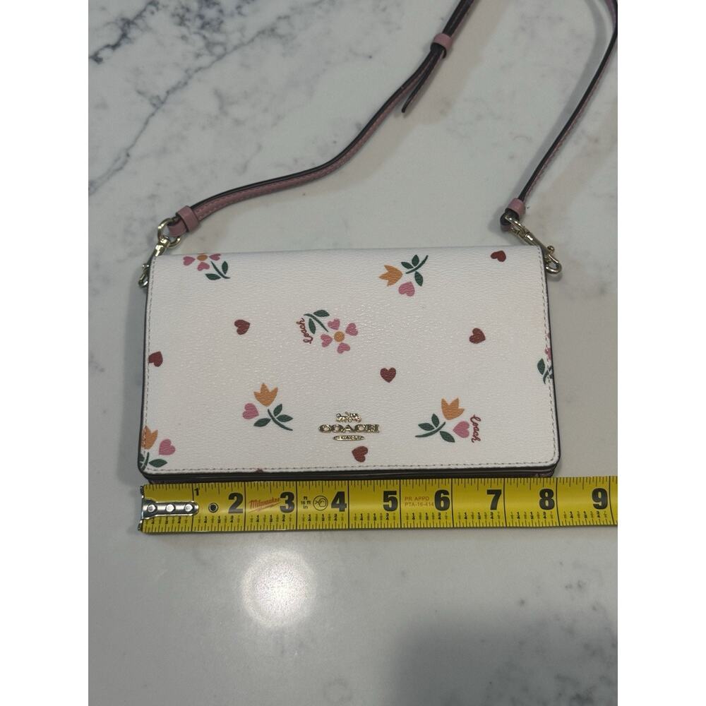 Coach Anna Foldover Clutch Crossbody Bag With Heart Petal Print EUC - Picture 11 of 12